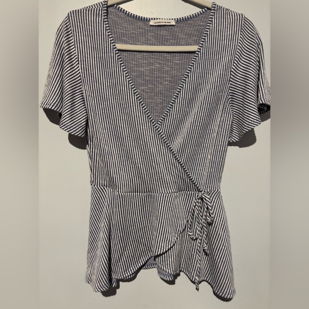 Caution To The Wind Blue and White Striped Blouse